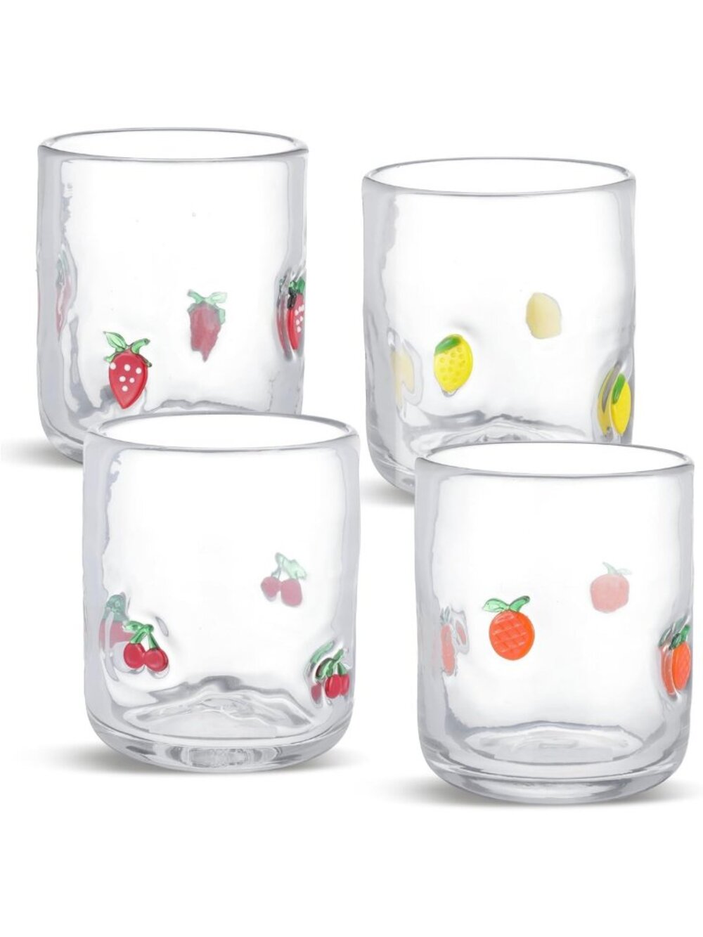 Colorful Summer Fruit Icon Juice Glasses - Set of 4, Perfect for Parties